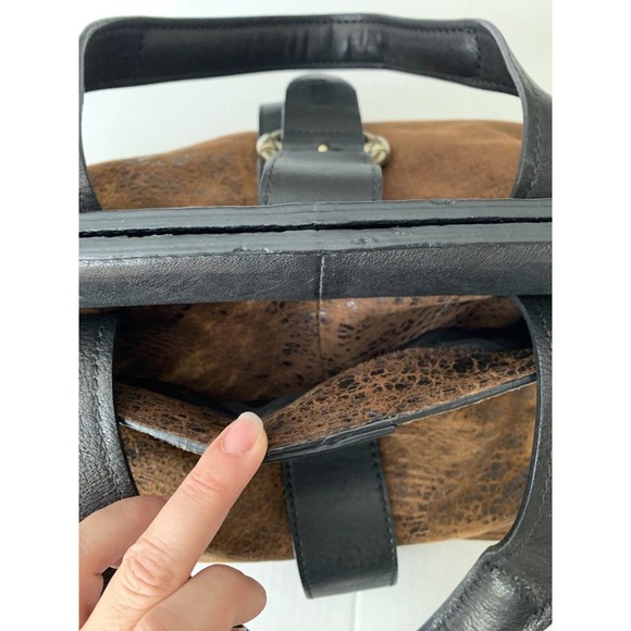 SEQUOIA Marbled Brown Faux Leather Clamshell Shoulder Bag Purse Handbag Large - Picture 9 of 12